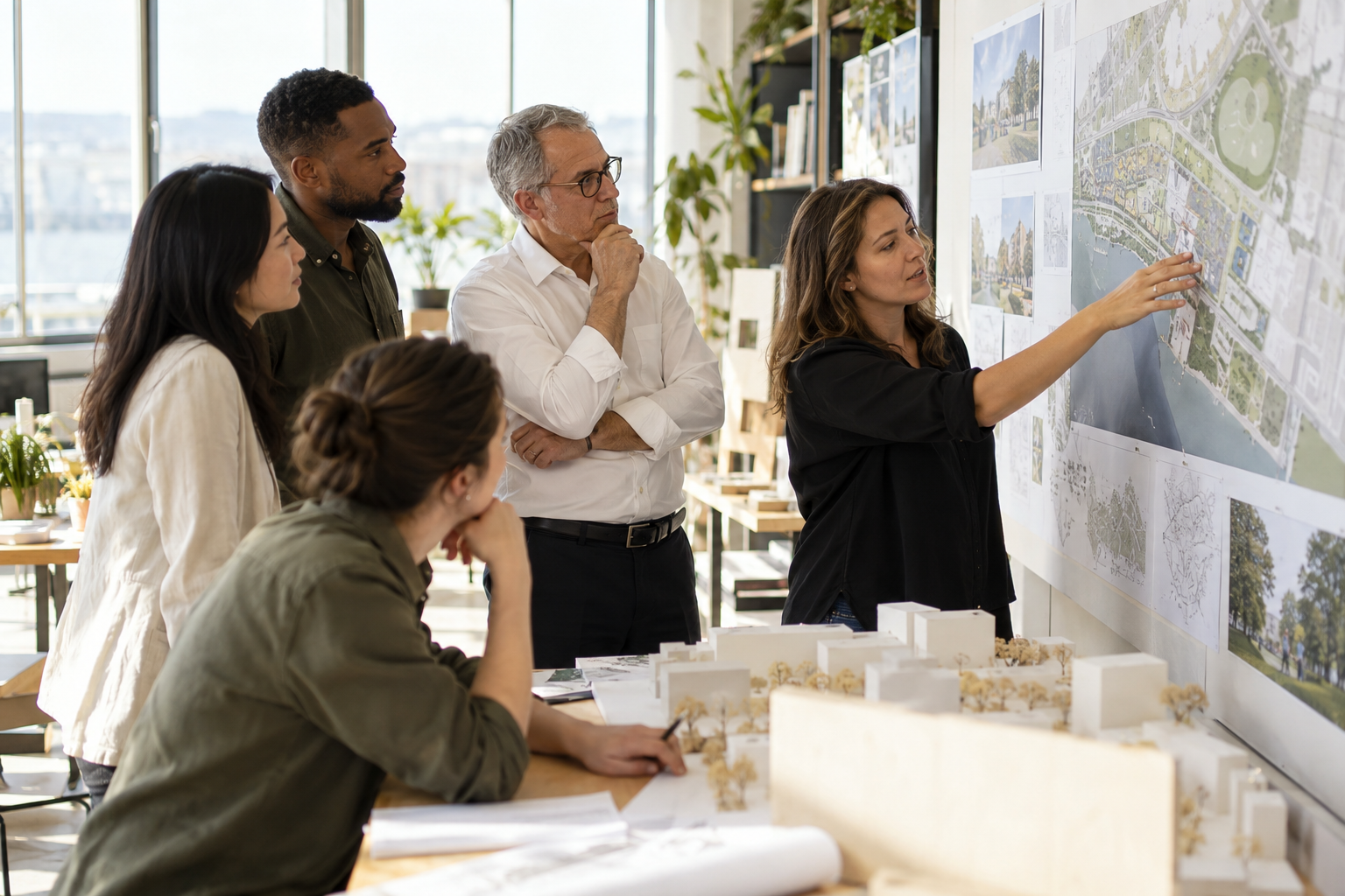 Project team collaborating over a masterplan